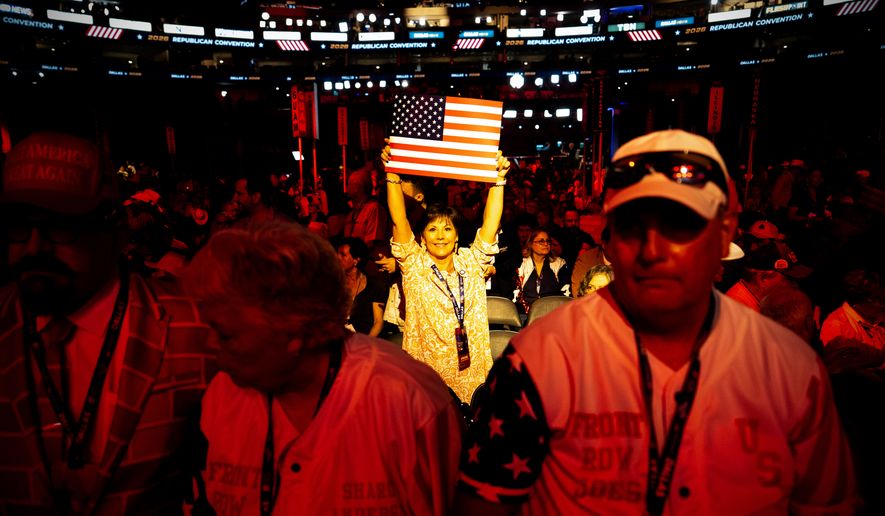 People attend the Republican convention, Wednesday, Sept. 9, 2026, in Dallas. (AP Photo/Julia Demaree Nikhinson)
