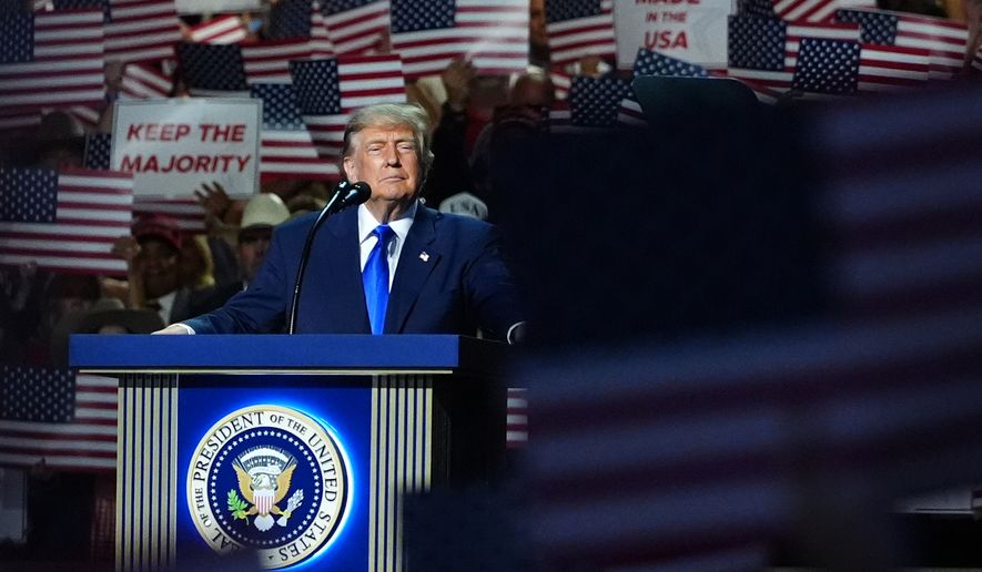 President Donald Trump speaks at the Republican convention, Wednesday, Sept. 9, 2026, in Dallas. (AP Photo/Julia Demaree Nikhinson)