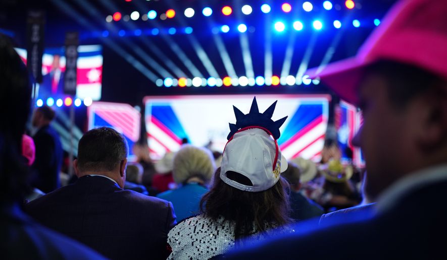 People attend the Republican convention, Wednesday, Sept. 9, 2026, in Dallas. (AP Photo/Julia Demaree Nikhinson)