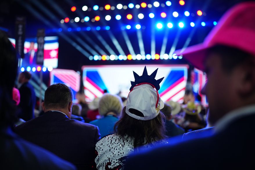 People attend the Republican convention, Wednesday, Sept. 9, 2026, in Dallas. (AP Photo/Julia Demaree Nikhinson)