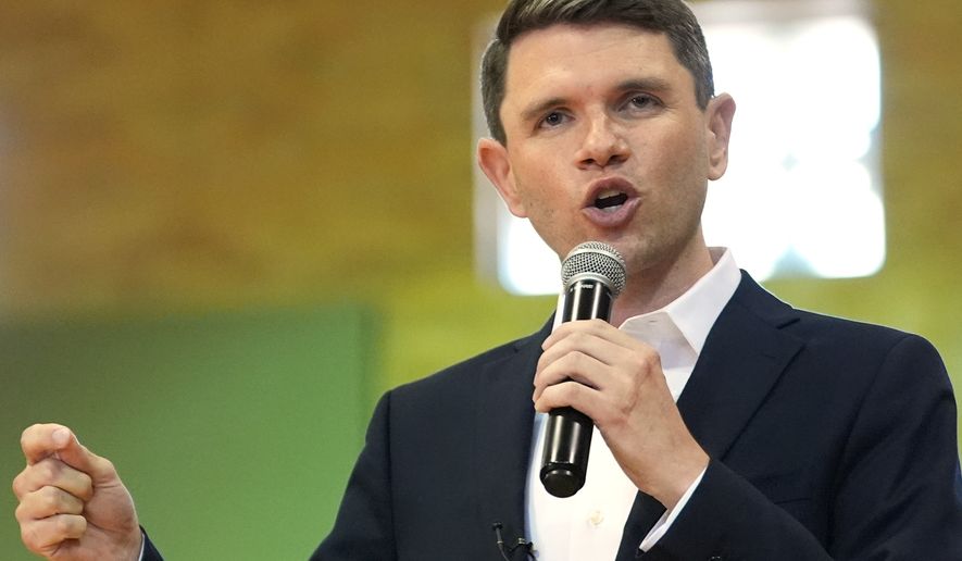 Democratic U.S. Senate candidate Texas state Rep. James Talarico speaks at a food drive at the Frederick Douglass Human Services and Justice Center, Wednesday, Sept. 9, 2026, in Dallas. (AP Photo/Julia Demaree Nikhinson)