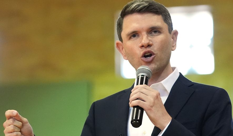 Democratic U.S. Senate candidate Texas state Rep. James Talarico speaks at a food drive at the Frederick Douglass Human Services and Justice Center, Wednesday, Sept. 9, 2026, in Dallas. (AP Photo/Julia Demaree Nikhinson)