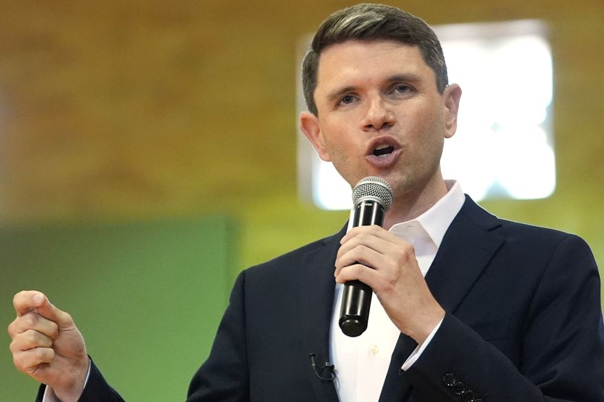 Democratic U.S. Senate candidate Texas state Rep. James Talarico speaks at a food drive at the Frederick Douglass Human Services and Justice Center, Wednesday, Sept. 9, 2026, in Dallas. (AP Photo/Julia Demaree Nikhinson)