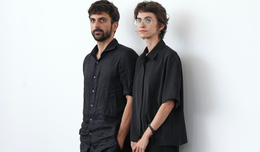 Directors Yuval Abraham, left, and Rachel Szor pose for photographers at the photo call for the film 'Naza' during the 83rd edition of the Venice Film Festival in Venice, Italy, on Thursday, Sept. 10, 2026. (Photo by Scott A Garfitt/Invision/AP)