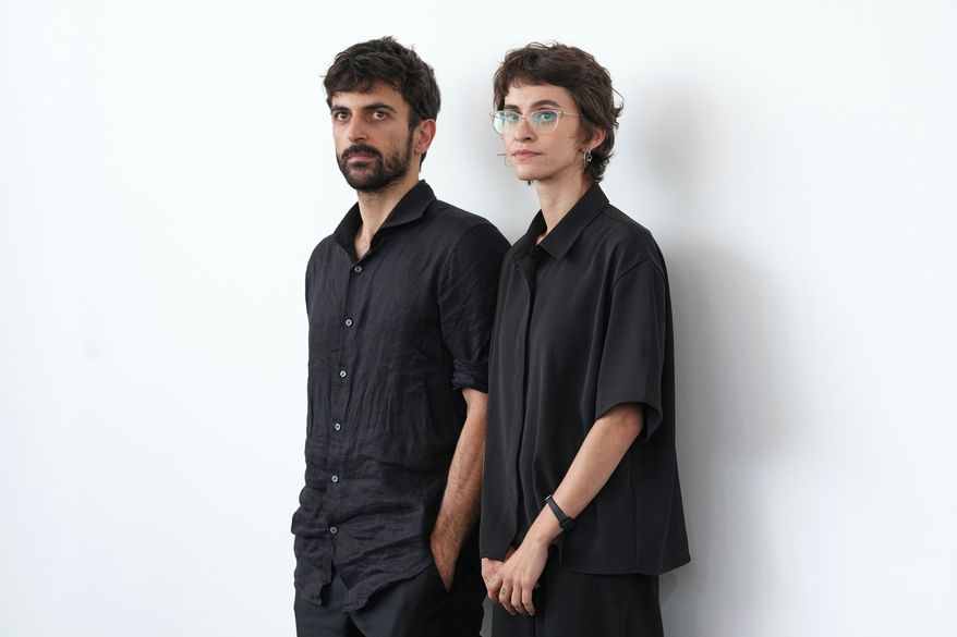 Directors Yuval Abraham, left, and Rachel Szor pose for photographers at the photo call for the film 'Naza' during the 83rd edition of the Venice Film Festival in Venice, Italy, on Thursday, Sept. 10, 2026. (Photo by Scott A Garfitt/Invision/AP)