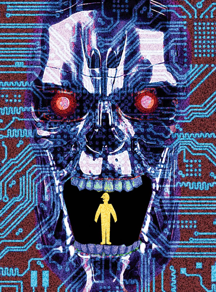 Artificial intelligence (AI) exterminating the human race illustration by Alexander Hunter/The Washington Times
