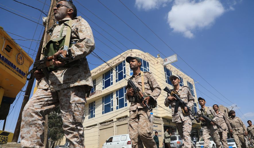 Yemen's Houthi rebels march during a mobilization campaign in Sanaa, Yemen, Thursday, Sept. 10, 2026. (AP Photo)