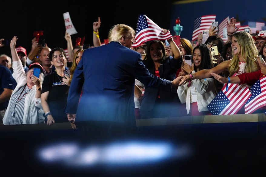 President Donald Trump arrives at the Republican convention, Thursday, Sept. 10, 2026, in Dallas. (AP Photo/Julia Demaree Nikhinson)