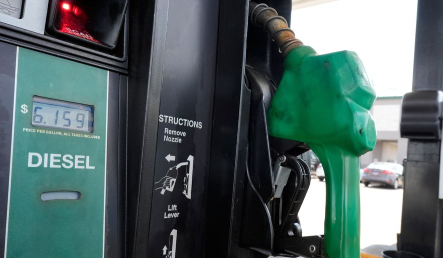 The price for diesel fuel is displayed on a pump at a gas station Friday, Sept. 4, 2026, in Dickson, Tenn. (AP Photo/George Walker IV, File)