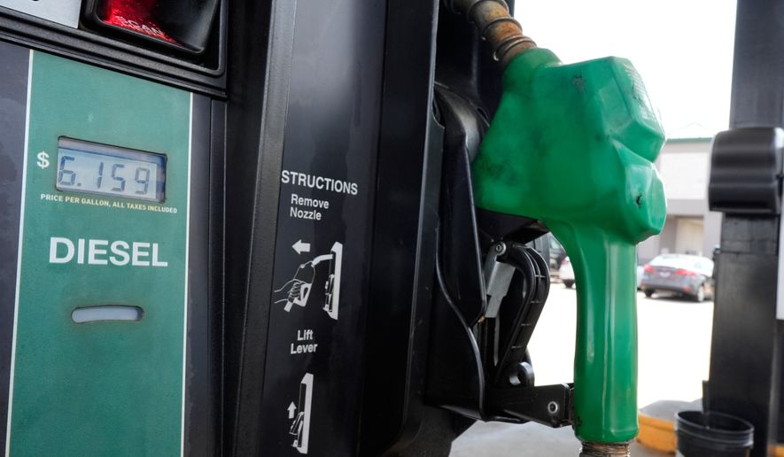 The price for diesel fuel is displayed on a pump at a gas station Friday, Sept. 4, 2026, in Dickson, Tenn. (AP Photo/George Walker IV, File)