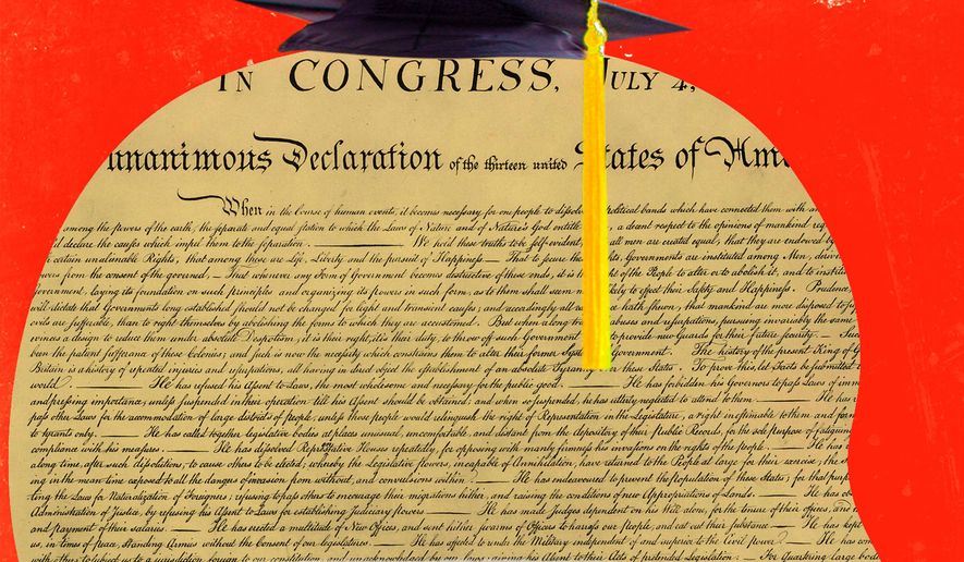 Colleges and the Declaration of Independence illustration by Linas Garsys / The Washington Times