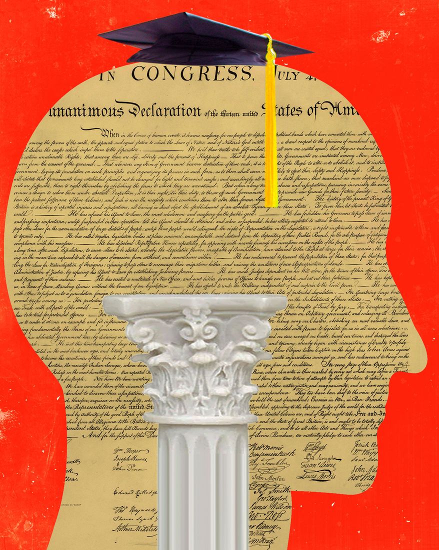 Colleges and the Declaration of Independence illustration by Linas Garsys / The Washington Times