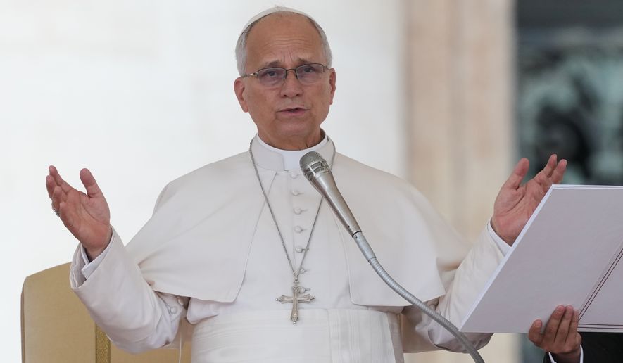 Pope Leo XIV holds his weekly general audience in St. Peter's Square at The Vatican, Wednesday, Sept.9, 2026. (AP Photo/Andrew Medichini)