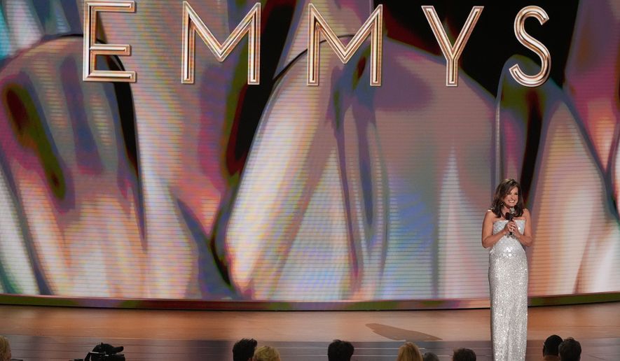 Host Mariska Hargitay speaks during the 78th Emmy Awards on Monday, Sept. 14, 2026, at the Peacock Theater in Los Angeles. (AP Photo/Chris Pizzello)