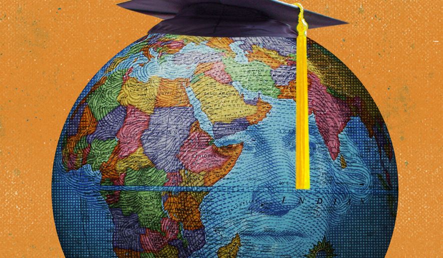 Foreign financial relationships and funding U.S. universities and colleges illustration by Linas Garsys / The Washington Times