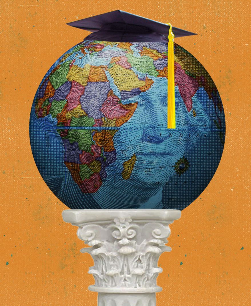 Foreign financial relationships and funding U.S. universities and colleges illustration by Linas Garsys / The Washington Times