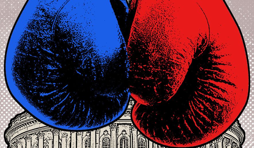 Democrats and Republicans fighting in Congress illustration by Linas Garsys / The Washington Times