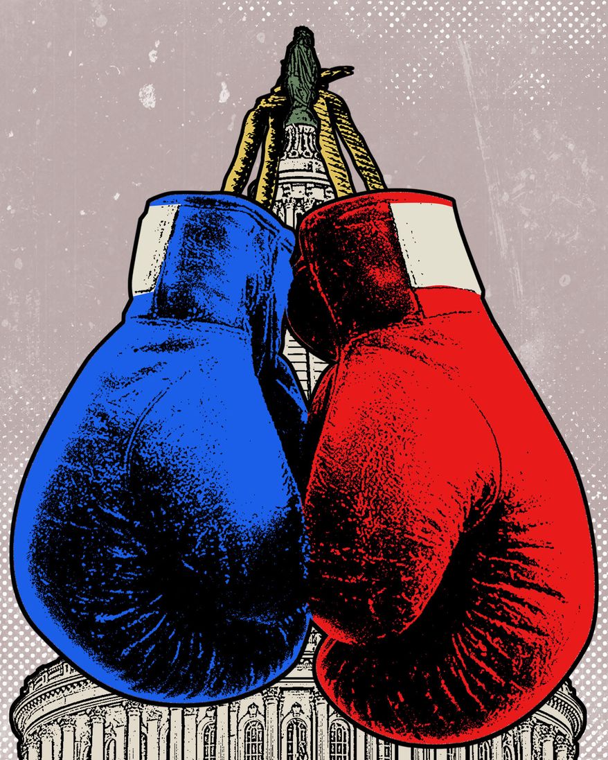 Democrats and Republicans fighting in Congress illustration by Linas Garsys / The Washington Times