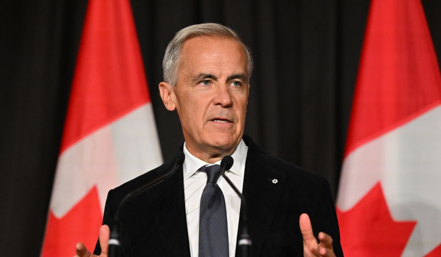 Canadian Prime Minister Mark Carney speaks to Canadian business leaders at the Canada Investment Summit welcome reception in Toronto, Sunday, Sept. 13, 2026. (Jon Blacker/The Canadian Press via AP)