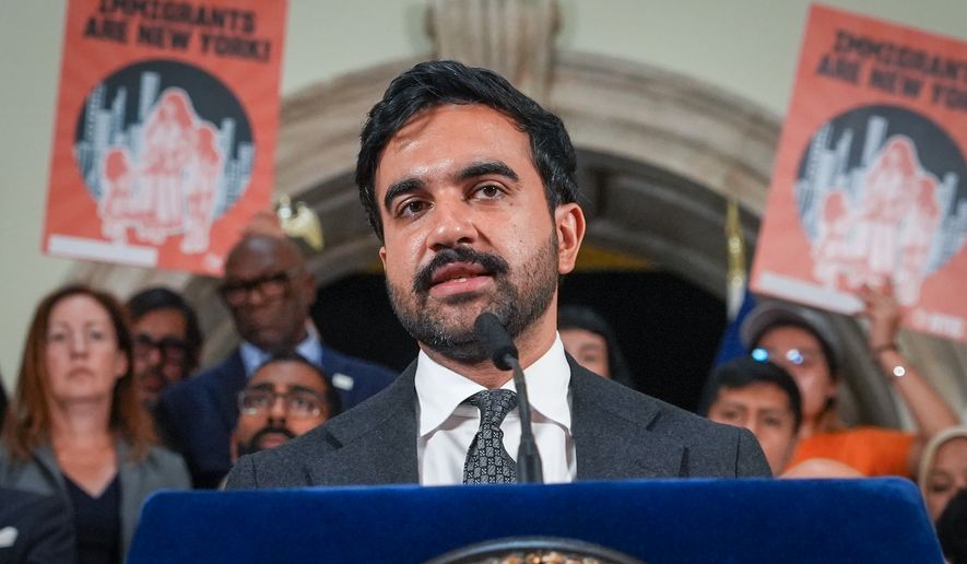 New York City Mayor Zohran Mamdani speaks during an announcement of a lawsuit filed by New York and 21 other states challenging the federal government's new public charge rule, on Monday, Sept. 14, 2026, in New York. (AP Photo/Ryan Murphy)