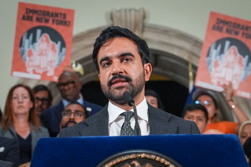 New York City Mayor Zohran Mamdani speaks during an announcement of a lawsuit filed by New York and 21 other states challenging the federal government's new public charge rule, on Monday, Sept. 14, 2026, in New York. (AP Photo/Ryan Murphy)