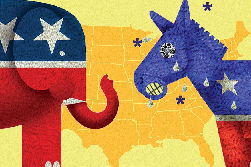 Common sense Republicans versus crazy Democrats illustration by Alexander Hunter/The Washington Times