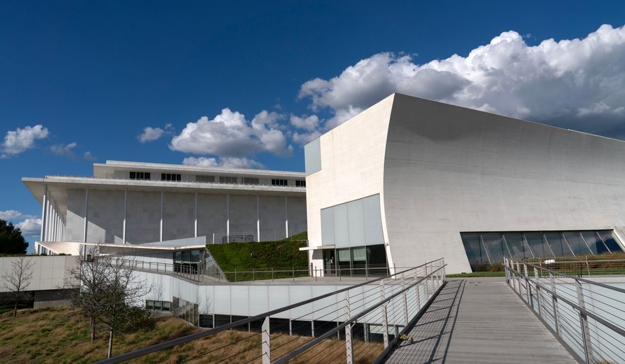 The John F. Kennedy Center for the Performing Arts, is seen, Sunday, Sept. 6, 2026, in Washington. (AP Photo/Jose Luis Magana)