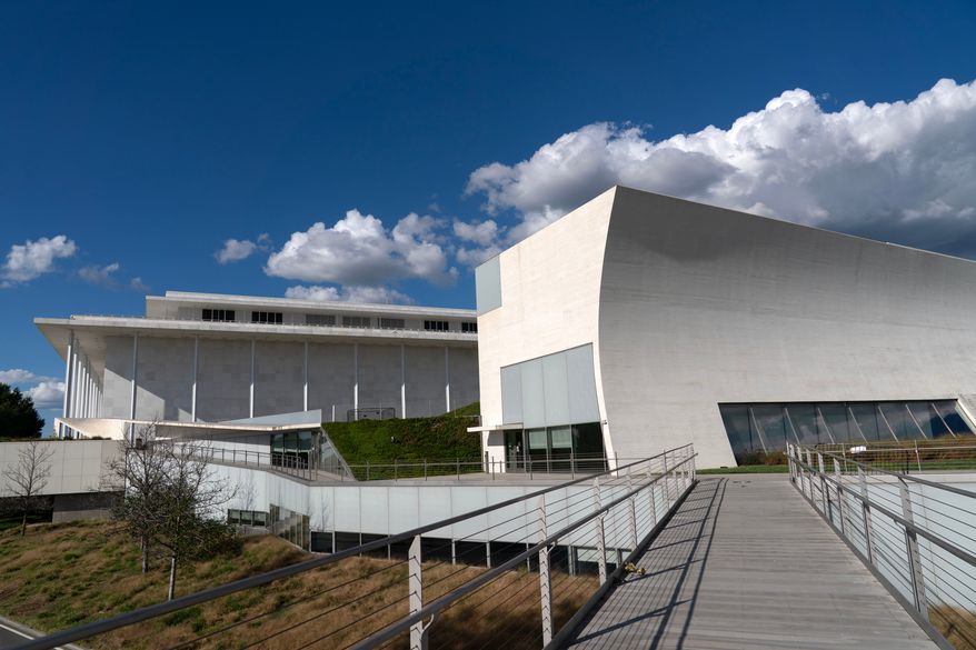The John F. Kennedy Center for the Performing Arts, is seen, Sunday, Sept. 6, 2026, in Washington. (AP Photo/Jose Luis Magana)