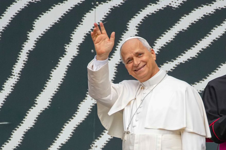 Pope Leo XIV waves as he arrives at the Vatican Library on the day of his 71st birthday, Monday, Sept. 14, 2026, during a press preview of the exhibit ""AQVA, Catastrophe and Wonder," which will be open to the public from Sept. 25 through May 14, 2027. (AP Photo/Andrew Medichini)