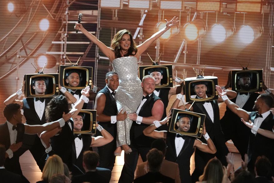 Host Mariska Hargitay, center, performs during the 78th Emmy Awards on Monday, Sept. 14, 2026, at the Peacock Theater in Los Angeles. (AP Photo/Chris Pizzello)