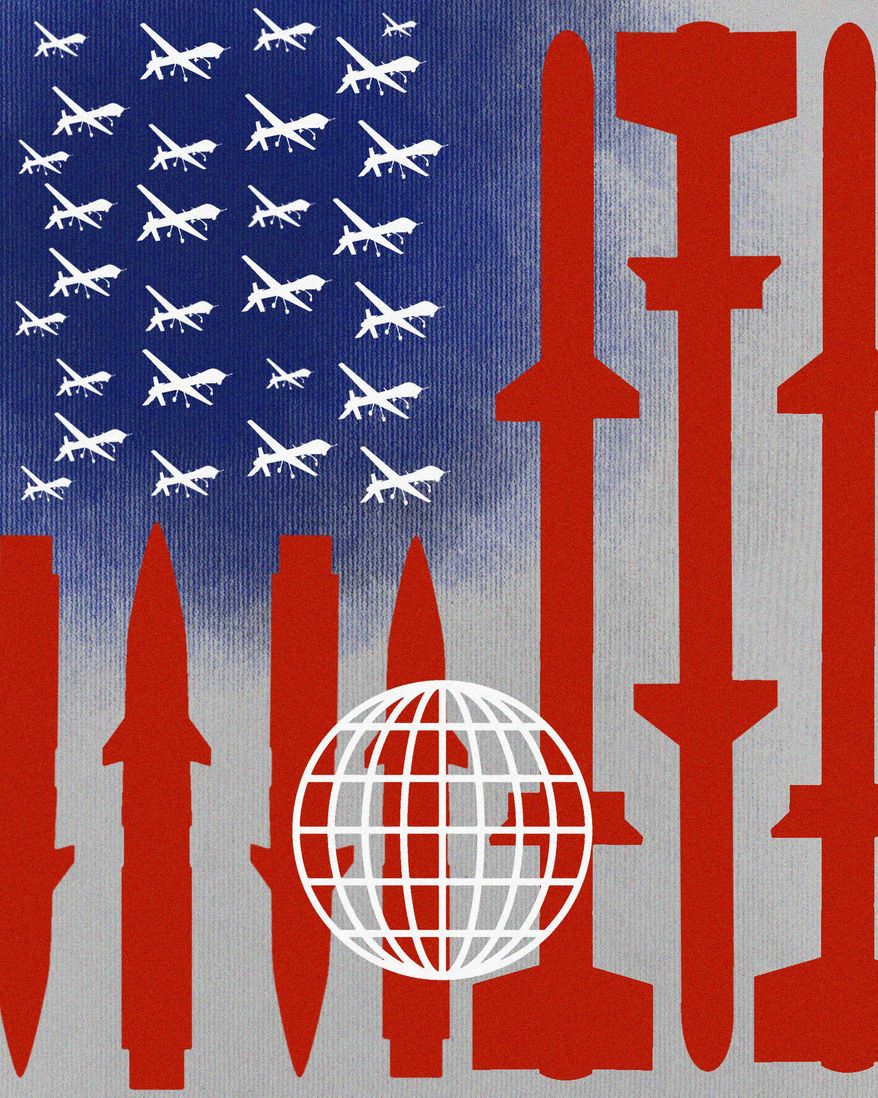 Arming the United States of America's military and costs around the world illustration by Linas Garsys / The Washington Times