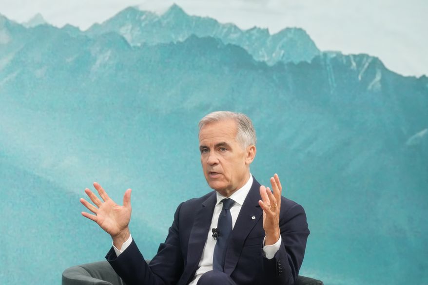 Prime Minister Mark Carney speaks during a fireside chat with the Chief Executive Officer of PSP Investments, Deborah Orida, in Toronto, on Tuesday, Sept. 15, 2026. (Nathan Denette /The Canadian Press via AP)