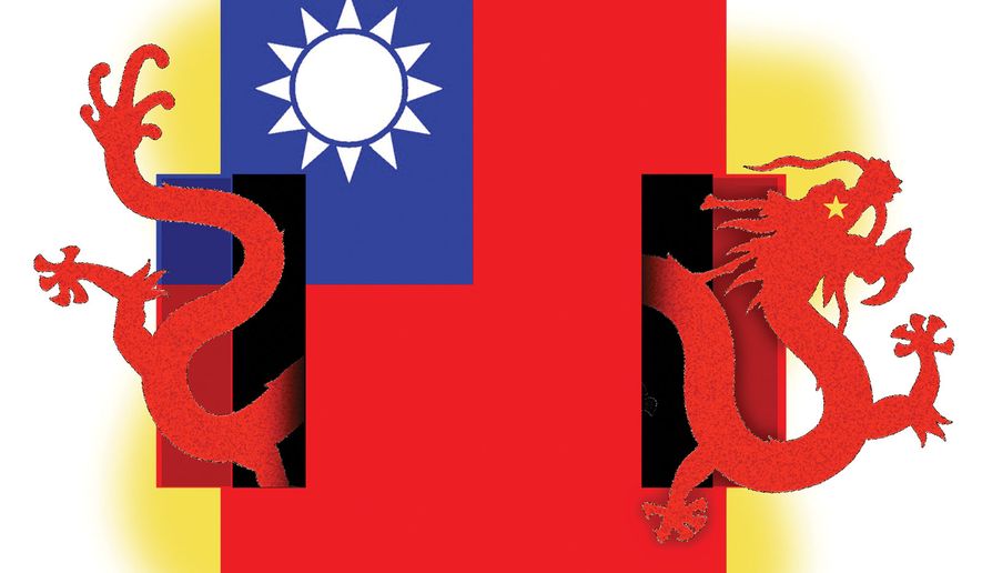Taiwan and China illustration by Alexander Hunter/The Washington Times