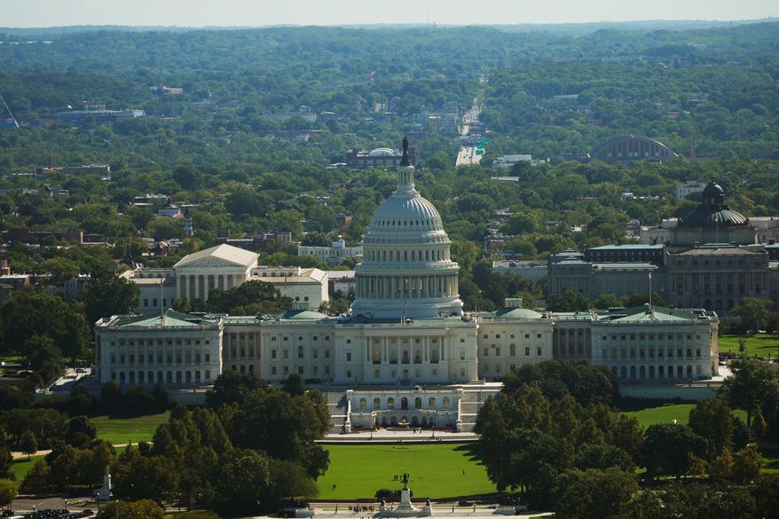 The U.S. Capitol is seen from the Washington Monument, Tuesday, Sept. 15, 2026, in Washington. (AP Photo/Pablo Martinez Monsivais)