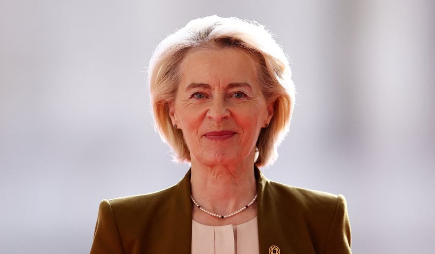 European Commission President Ursula von der Leyen arrives to attend the International Space Summit in Paris Thursday, Sept. 10, 2026. (Abdul Saboor/Pool Photo via AP)