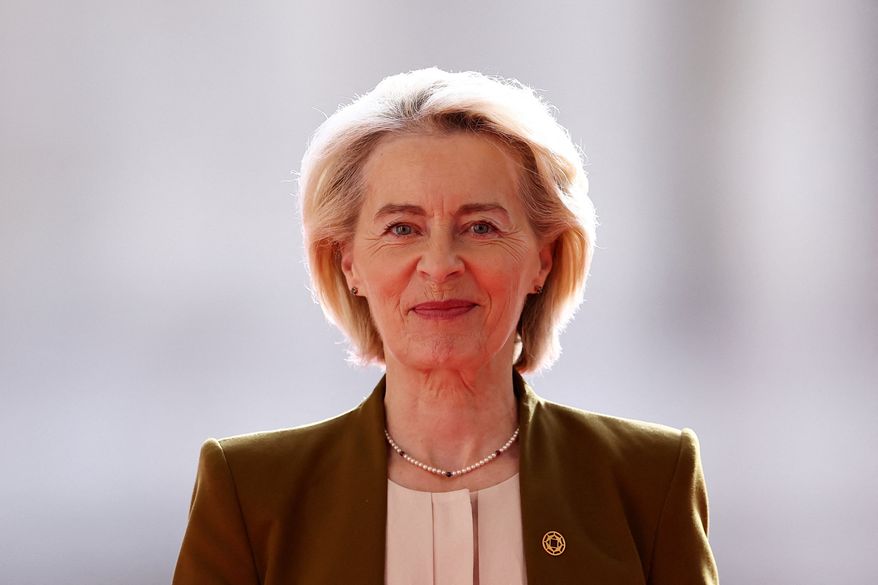 European Commission President Ursula von der Leyen arrives to attend the International Space Summit in Paris Thursday, Sept. 10, 2026. (Abdul Saboor/Pool Photo via AP)