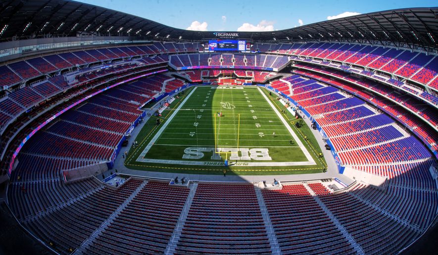 FILE - Highmark Stadium is seen before an NFL exhibition football game between the Pittsburgh Steelers and Buffalo Bills in Orchard Park, NY, Aug. 27, 2026. (AP Photo/Gene J. Puskar, File)