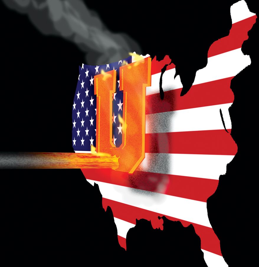 Terrorist sympathizing foreign students in the United States of America illustration by Alexander Hunter/The Washington Times