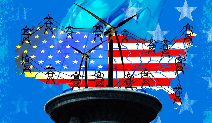 Permitting reform, power grid and energy reliability in the United States of America illustration by Linas Garsys / The Washington Times