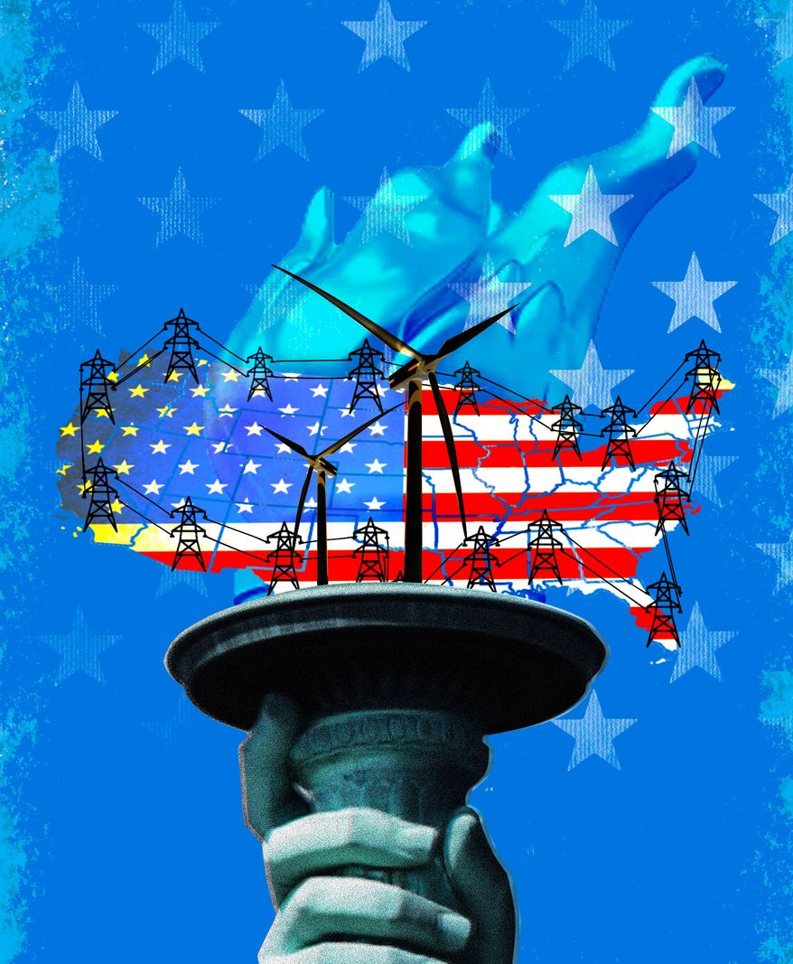 Permitting reform, power grid and energy reliability in the United States of America illustration by Linas Garsys / The Washington Times