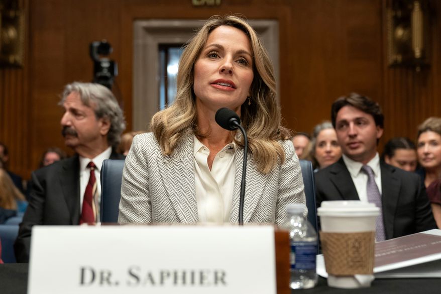 Dr. Nicole Saphier, surgeon general nominee, testifies before the Senate Committee on Health, Education, Labor and Pensions during a confirmation hearing on Capitol Hill Wednesday, Sept. 16, 2026, in Washington. (AP Photo/Jose Luis Magana)