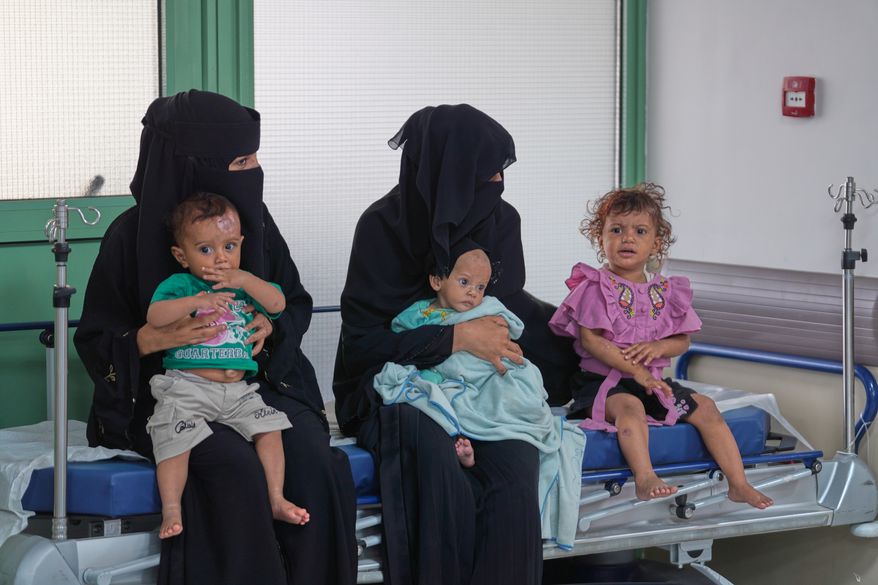 Displaced Yemenis from the West coast wait to receive medical care at Prince Mohammed bin Salman Hospital in Aden, Yemen, Wednesday, Sept. 16, 2026. (AP Photo/Abdulnasser Alseddik)