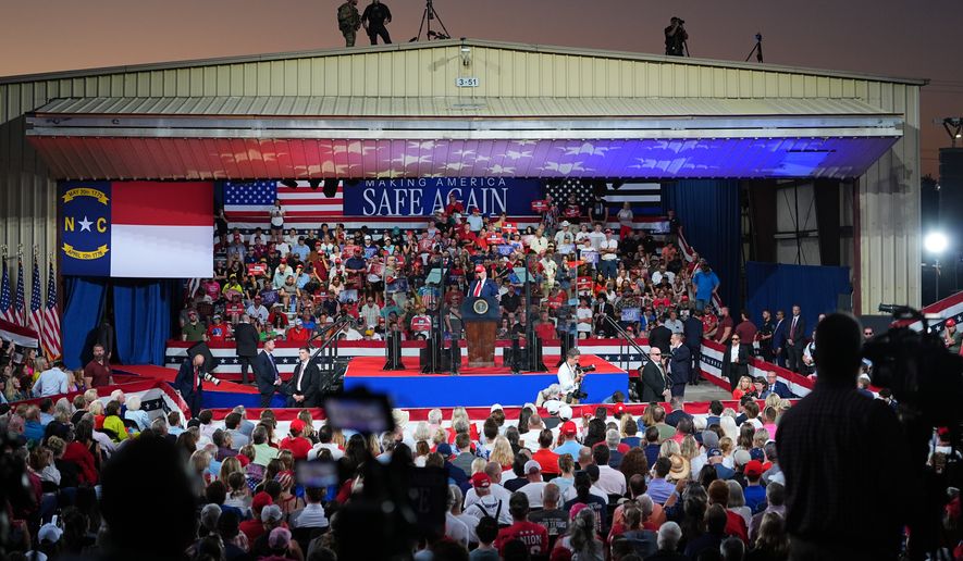 President Donald Trump speaks during a campaign rally at the Gastonia Municipal Airport, Wednesday, Sept. 16, 2026, in Gastonia, N.C. (AP Photo/Matt Kelley)