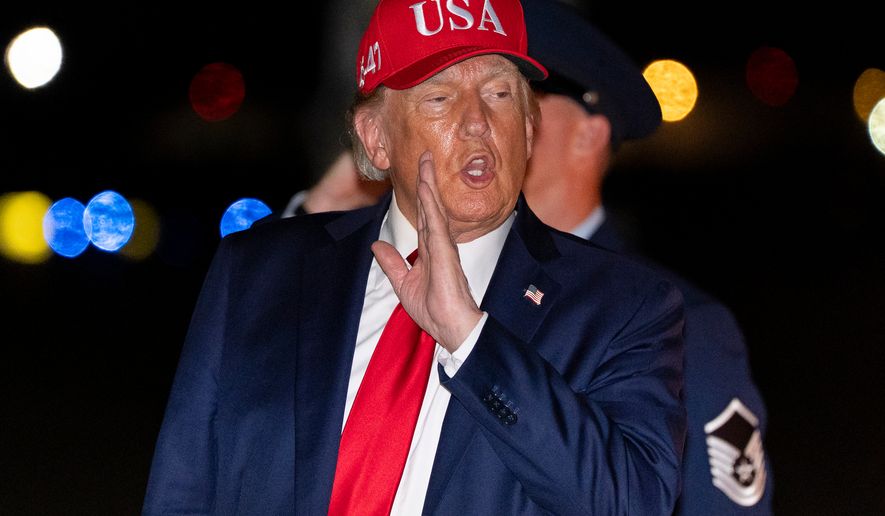 President Donald Trump speaks to reporters as he arrives on Air Force One, Wednesday, Sept. 16, 2026, at Joint Base Andrews, Md. (AP Photo/Alex Brandon)