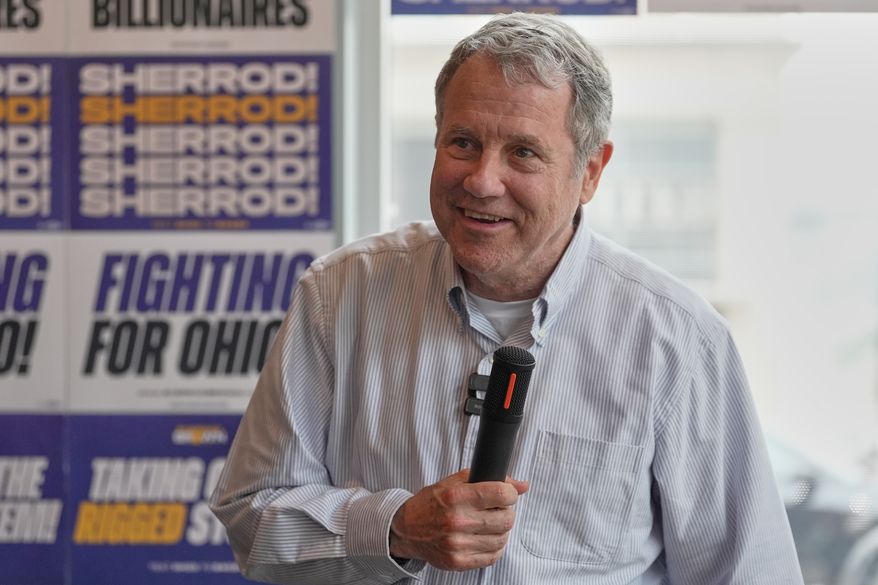 Democratic Ohio Senate candidate Sherrod Brown, a former three-term U.S. senator, speaks at a campaign event in Akron, Ohio, on July 16, 2026. (AP Photo/Sue Ogrocki) **FILE**