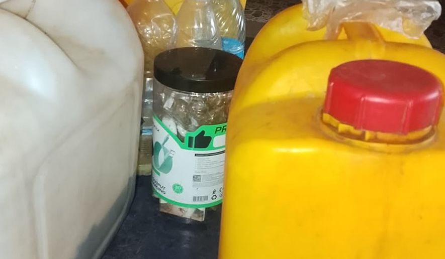 In this photo taken with a smartphone, a locally brewed alcoholic concoction commonly known as ' Monkey Tail' is photographed in Odigbo southern Nigeria, Thursday, Sept. 17, 2026. (AP Photo/Raji Akeem)