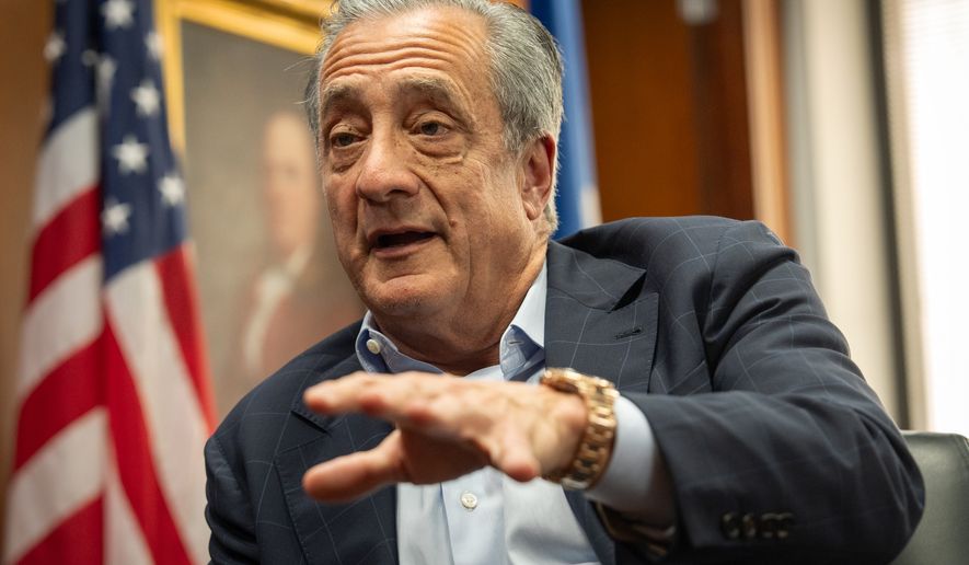 Postmaster General David Steiner speaks during an interview with The Associated Press at the United States Postal Service headquarters, Thursday, Sept. 17, 2026, in Washington. (AP Photo/Mark Schiefelbein)