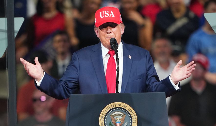 President Donald Trump speaks during a campaign rally at the Gastonia Municipal Airport, Wednesday, Sept. 16, 2026, in Gastonia, N.C. (AP Photo/Matt Kelley)