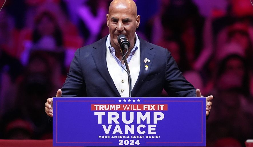 Sid Rosenberg speaks before Republican presidential nominee former President Donald Trump speaks at a campaign rally at Madison Square Garden, Sunday, Oct. 27, 2024, in New York. (AP Photo/Evan Vucci)
