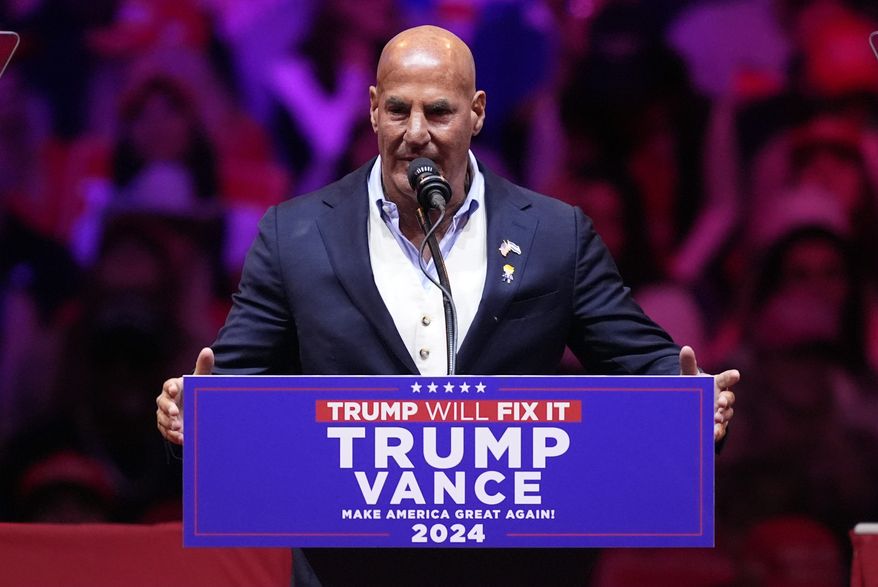 Sid Rosenberg speaks before Republican presidential nominee former President Donald Trump speaks at a campaign rally at Madison Square Garden, Sunday, Oct. 27, 2024, in New York. (AP Photo/Evan Vucci)
